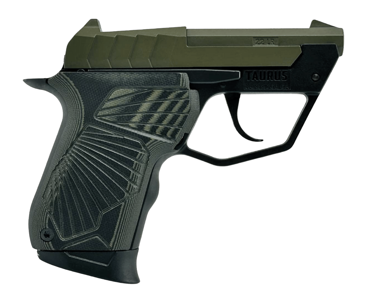 Taurus 1-22TUC13-ODG 22TUC  Micro-Compact 22 LR 9+1 2.50" OD Green Tip-Up Barrel, OD Green Cerakote Serrated Slide, Black Polymer Frame, VZ G10 Grip