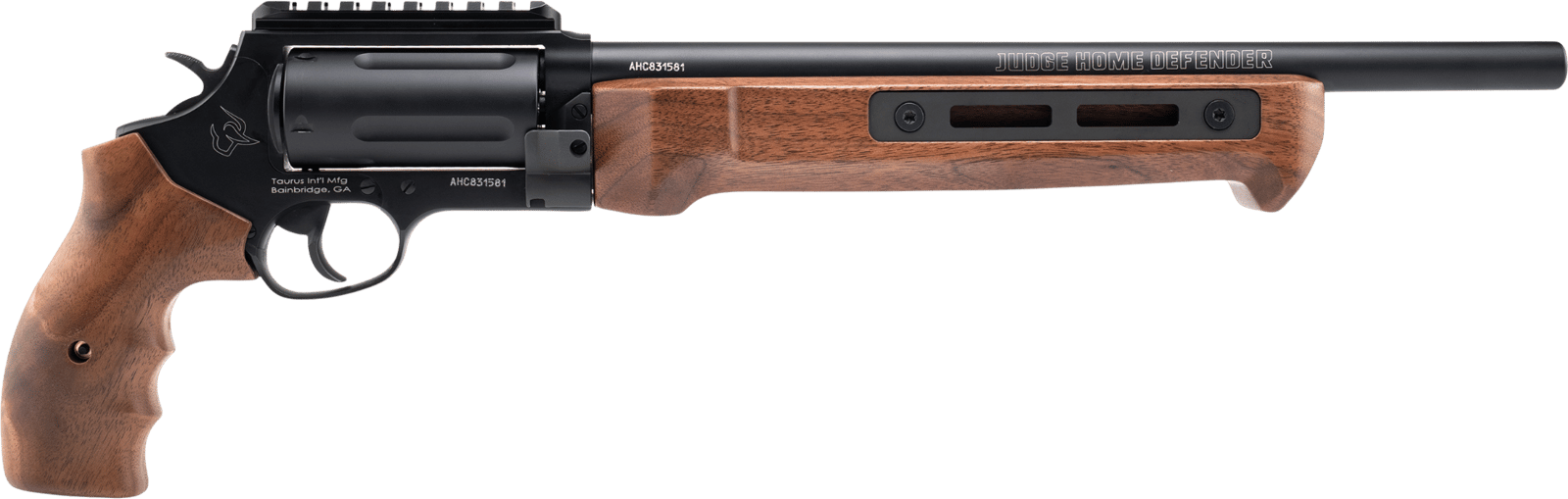 Taurus 2-JHD441013MAG-W Judge  45 Colt (Long Colt)/410 Gauge 5 Shot 13" Matte Black Oxide Picatinny Rail Barrel, Cylinder & Alloy Steel Frame, Walnut Grip