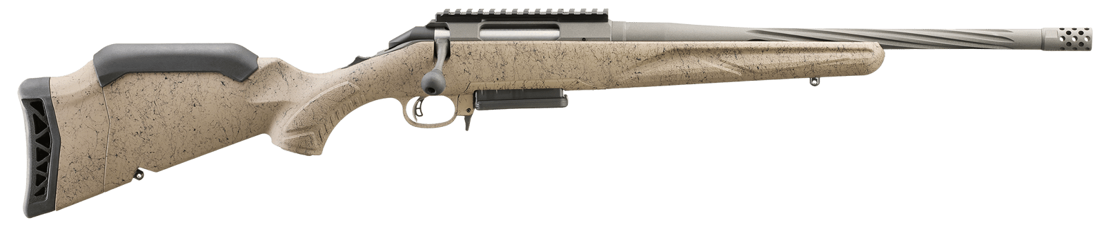 Ruger 46929 American II Ranch Full Size 308 Win 3+1 16.10" Cobalt Cerakote Spiral Fluted Threaded Barrel & Alloy Steel Receiver w/Picatinny Rail, Flat Dark Earth Splatter Adj LOP Synthetic Stock