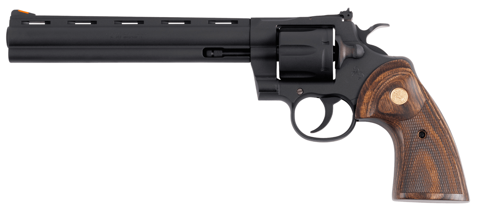 Colt Mfg PYTHONBM8WTS Python  357 Mag/38 Special 6 Shot 8" Matte Blued Vent Rib Carbon Steel Barrel, Cylinder & Frame, Wood Grip, Exposed Hammer