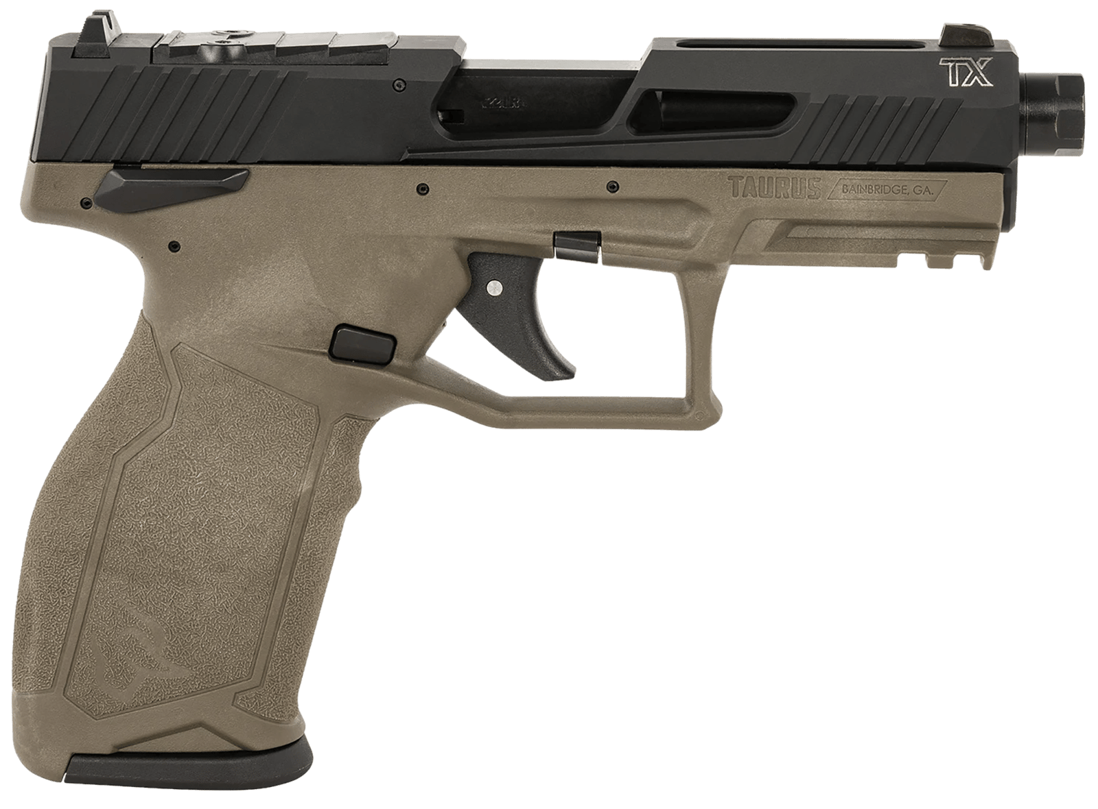 Taurus 1-2TX22P141O-10 TX22 T.O.R.O. 22 LR 10+1 4.60" Matte Black Threaded Barrel, Black Hard Coat Anodized Optic Ready/Serrated Slide, OD Green Polymer Frame w/Picatinny Rail, Textured Grip