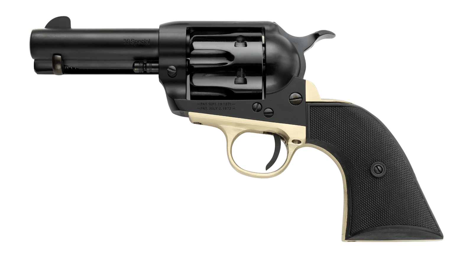 Pietta PFI38ALLOYBR312CB 38 Super 6 Shot 10rd Shot 3.50" Matte Black Alloy Steel Frame w/Brass Backstrap & Trigger Guard, Black Checkered Grip