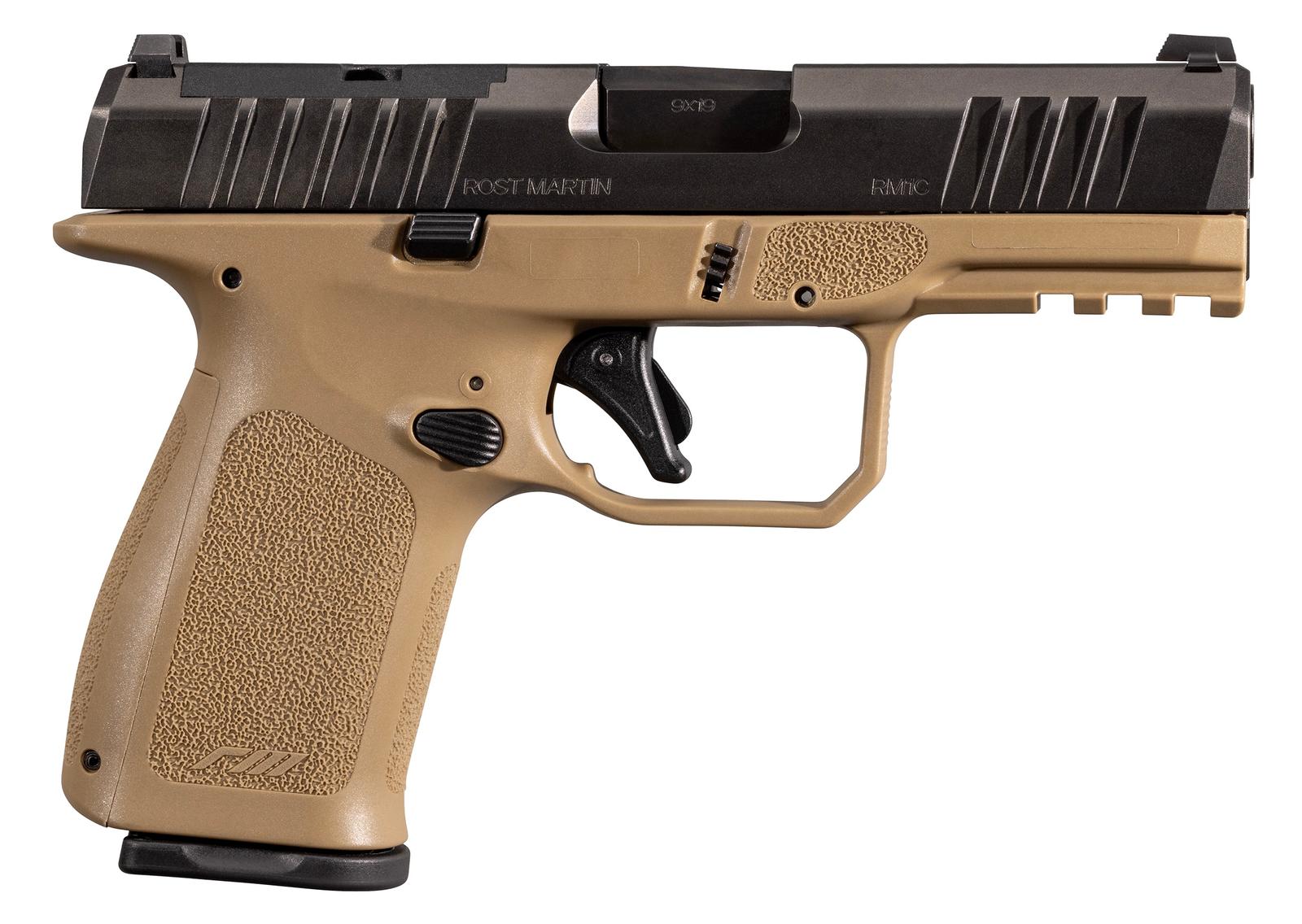 Rost Martin RM1CFDEOSP10CA RM1C *CA Compliant 9mm Luger 10+1 4" Black Steel Barrel, Black Tenifer Optic Ready/Serrated Steel Slide, Flat Dark Earth Polymer Frame w/Picatinny Rail, Textured Grip