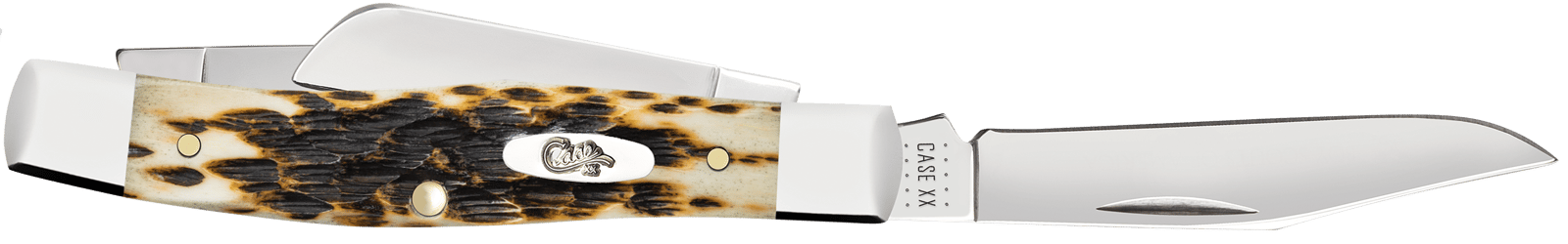 Case 00079 Stockman  Medium 2.57"/1.88"/1.76" Folding Clip/Sheepsfoot/Pen Plain Mirror Polished Chrome Vanadium Steel Blade/Peach Seed Jigged Amber Bone Handle