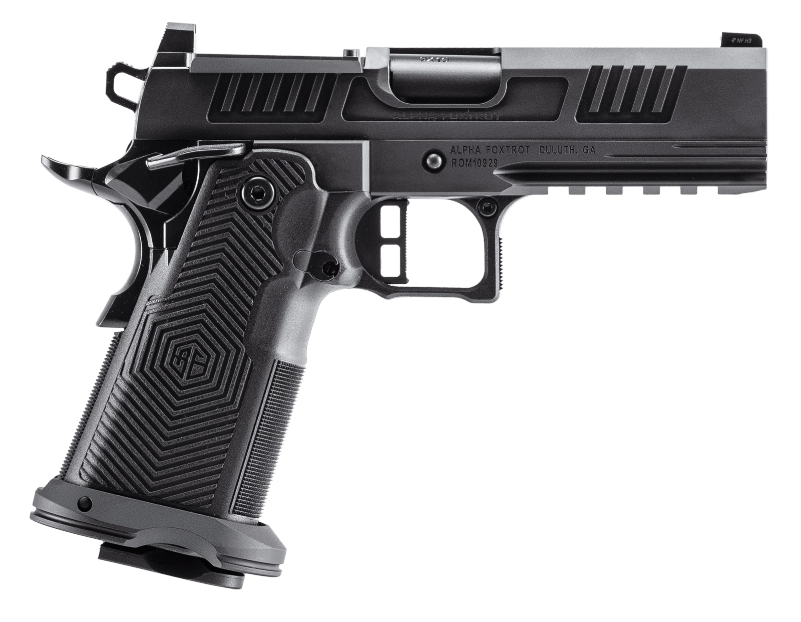 Alpha Foxtrot AA39X4CID-XDBK13 AF1911 Romulus 45 ACP 13+1 4.25" Black DLC Stainless Steel Bull Barrel, Optic Ready/Serrated Slide & Frame w/Beavertail & Picatinny Rail, RMR/RMSc Footprint