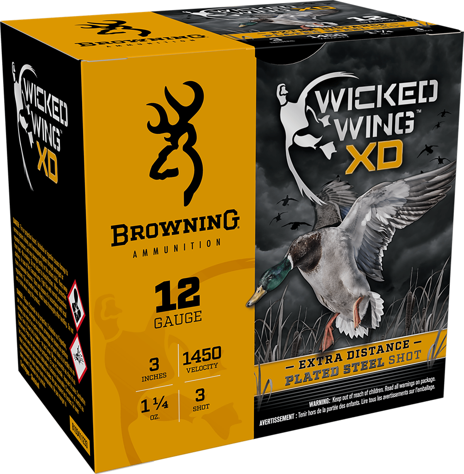 Browning Ammo B193411233 Wicked Wing XD  12Gauge 3" 1 1/4oz 3Shot 25 Per Box/10 Case