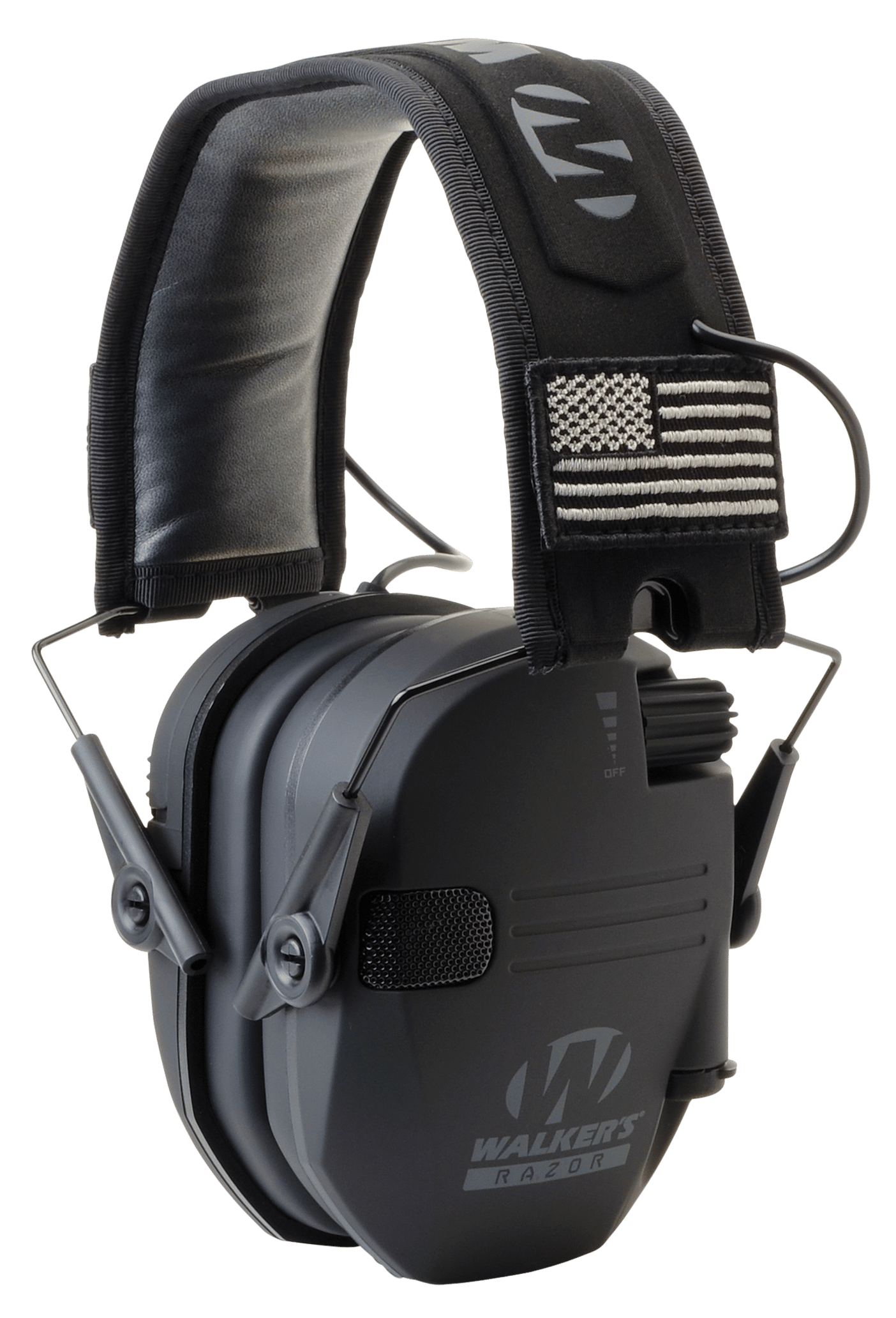 Walker's GWPRSEMPAT Razor Patriot Slim Electronic Muff 23 dB Over the Head Black w/Flag Patch Polymer
