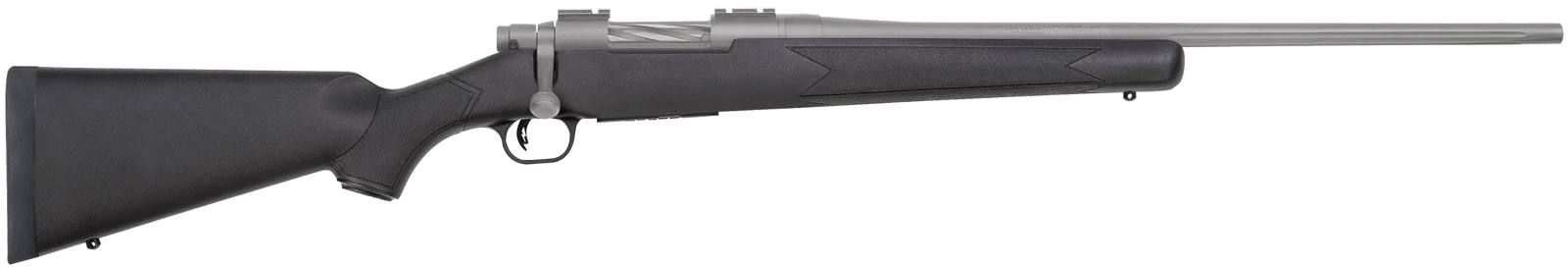 Mossberg 28005 Patriot  243 Win 5+1 22" Stainless Cerakote Fluted Barrel, Stainless Cerakote Receiver Drilled & Tapped, Black Fixed Synthetic Stock, Right Hand