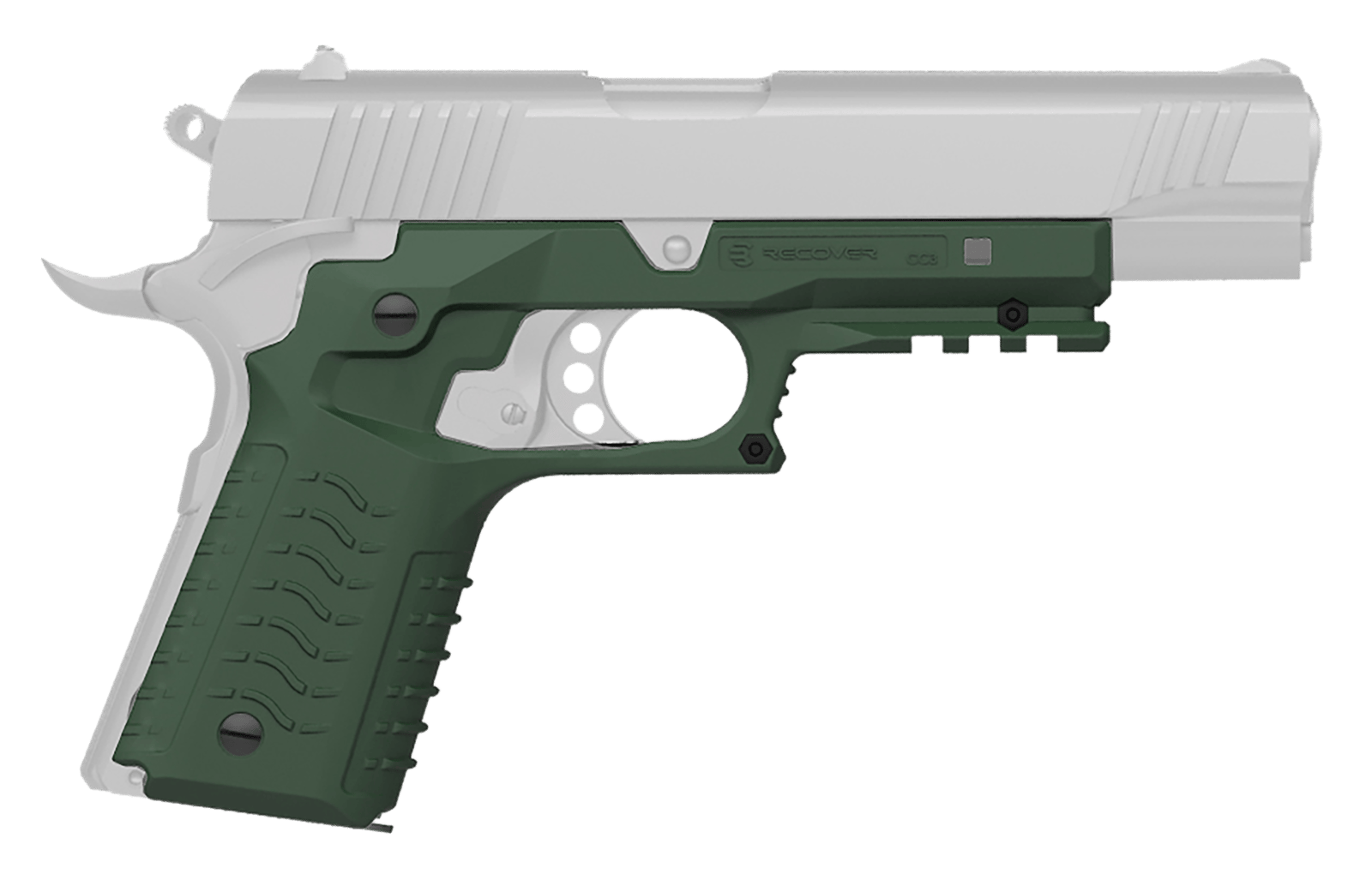 Recover Tactical CC3H03 Grip & Rail System  OD Green Polymer Picatinny for Standard Frame 1911