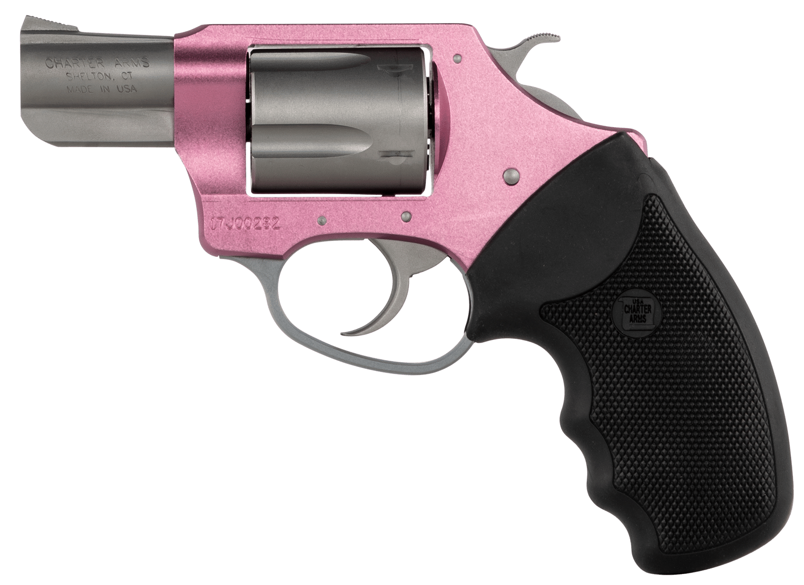 Charter Arms 93830 Undercover Southpaw 38 Special, 5 Shot 2" Matte Stainless Steel Barrel & Cylinder, Pink Aluminum Frame w/Black Finger Grooved Rubber Grip, Exposed Hammer