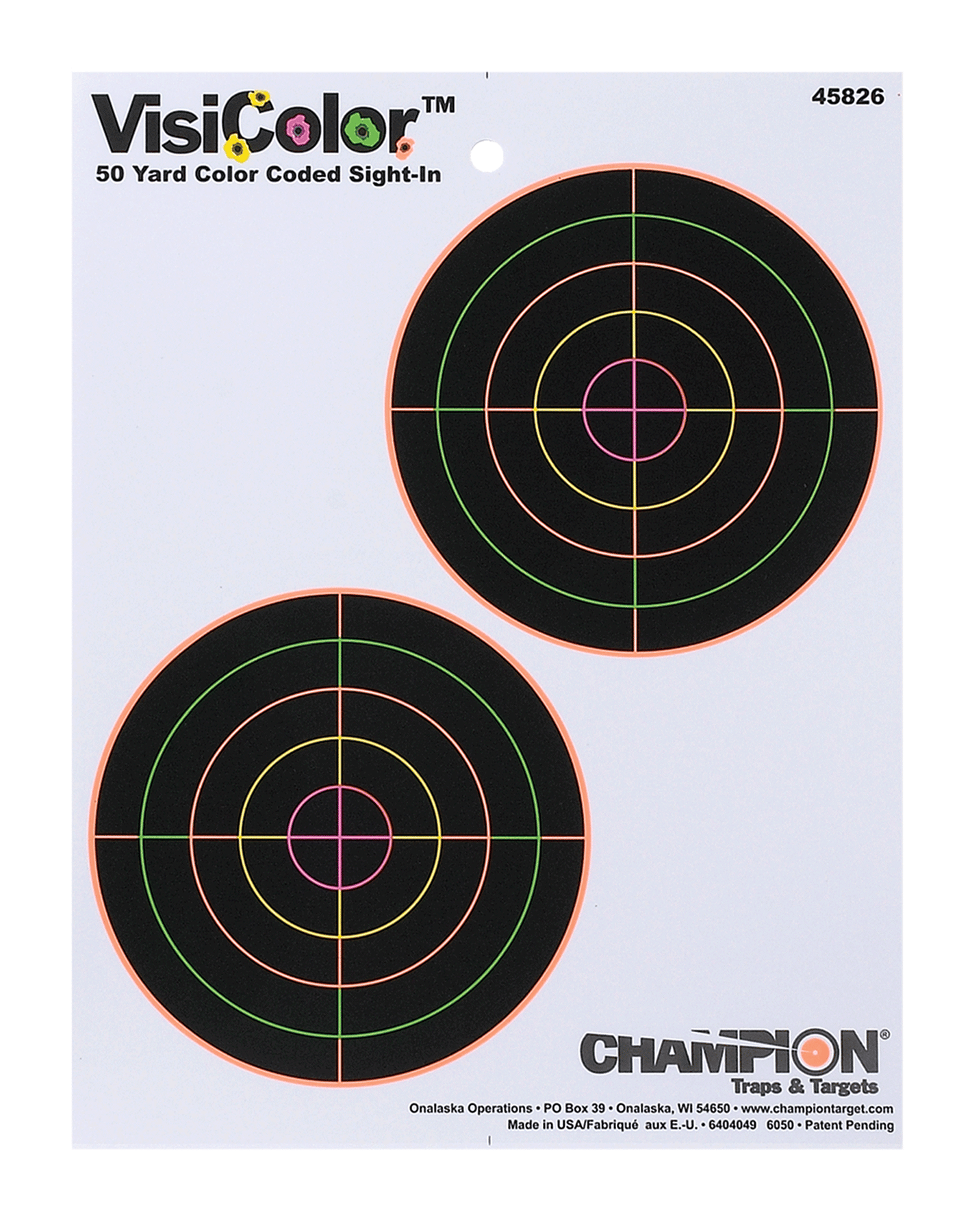 Champion Targets 45826 VisiColor  5" Double Bullseye Paper Self-Adhesive 8.50" x 11" Multi-Color 10 Pack