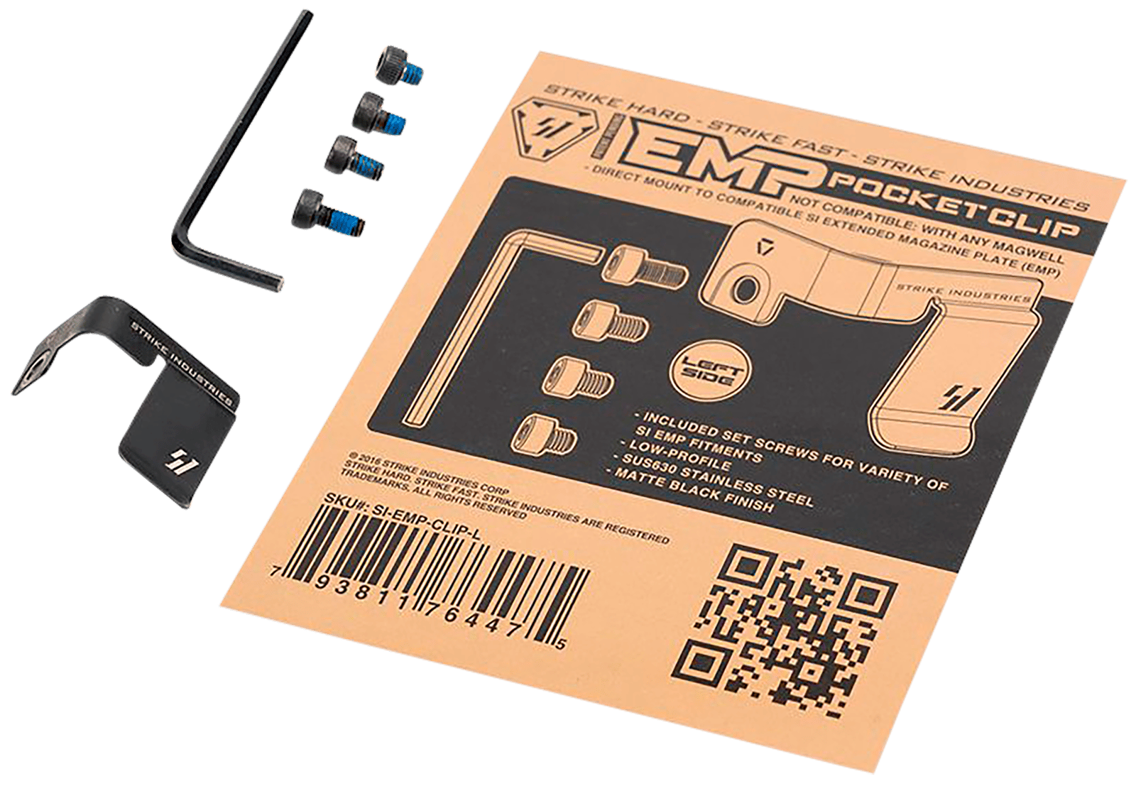 Strike Industries EMPCLIPL Magazine Pocket Clip  Stainless Steel Black for SI EMP Mag Extension Left Hand