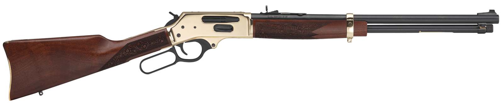 Henry H0243030 Side Gate  Full Size 30-30 Win 5+1 20" Blued Steel Barrel, Polished Brass Receiver, American Walnut Stock Right Hand