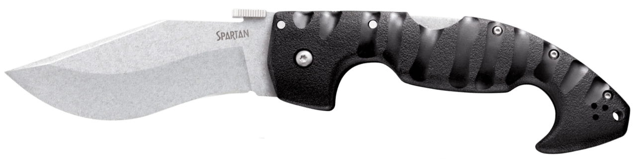 Cold Steel CS21ST Spartan  4.50" Folding Plain Stone Washed Japanese AUS-10A SS Blade/Black Griv-Ex w/Steel Liners Handle Includes Pocket Clip