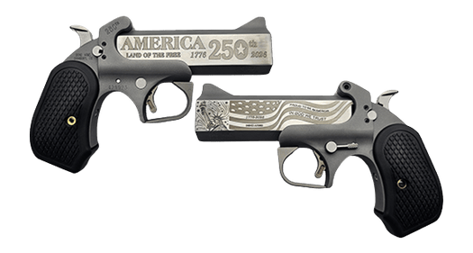 Bond Arms BA250TH-45/410 America 250th Anniversary 45 Colt/410 Gauge 2 Shot 4.25" Rough Matte Engraved Barrel Rough Matte Stainless Steel Frame Black Extended B6 Resin Grips Right Hand