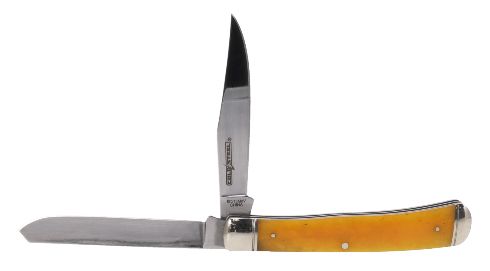 Cold Steel CSFLTRPRY Trapper  3" Folding Clip/Spey Plain 8Cr13MoV SS Blade/Yellow w/Polished Bolsters Bone Handle