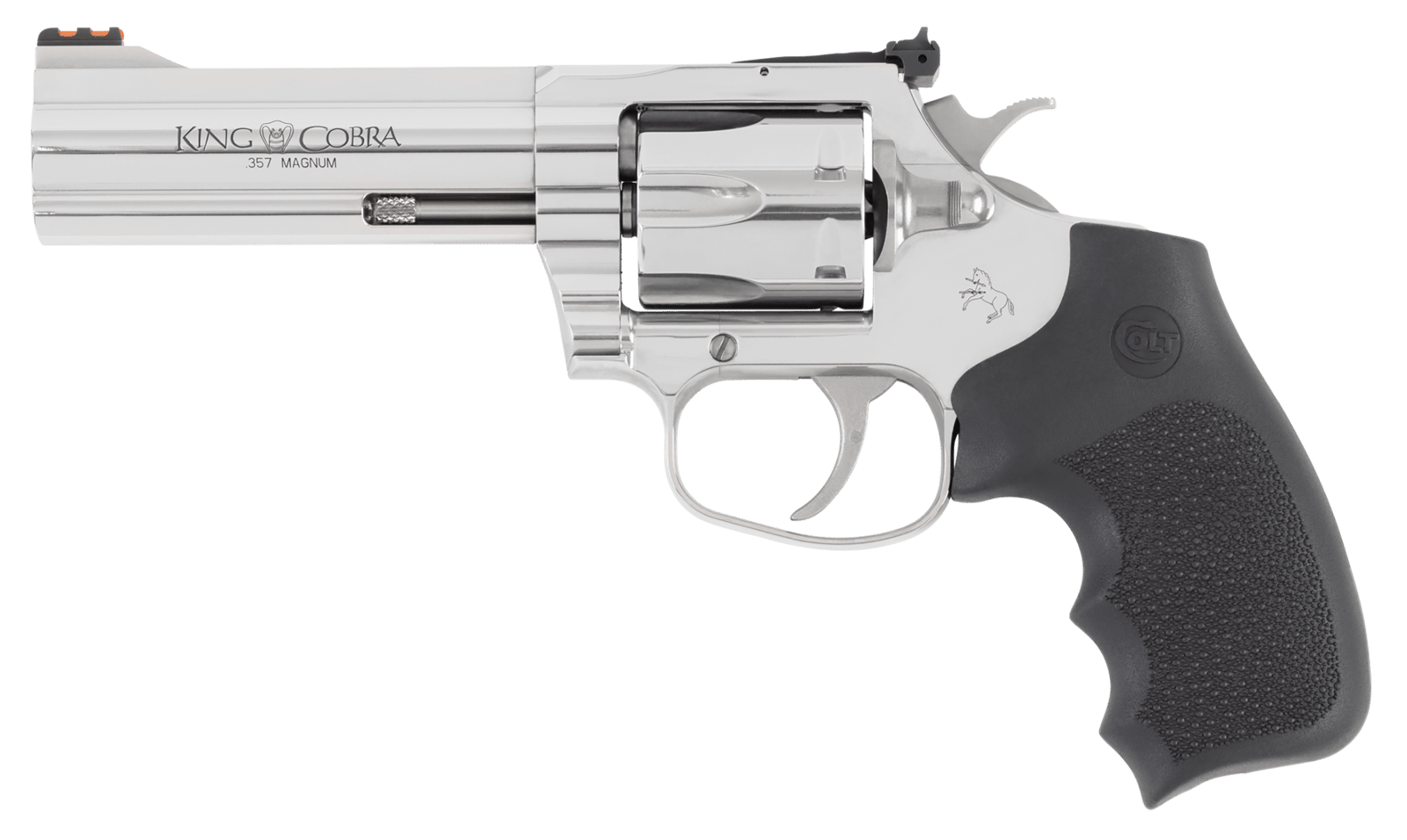 Colt Mfg KCOBRASB4RTS King Cobra Target 357 Mag 6rd Shot 4.25" Stainless Steel Barrel, Cylinder & Frame, Black Hogue Overmolded Grip, Exposed Hammer