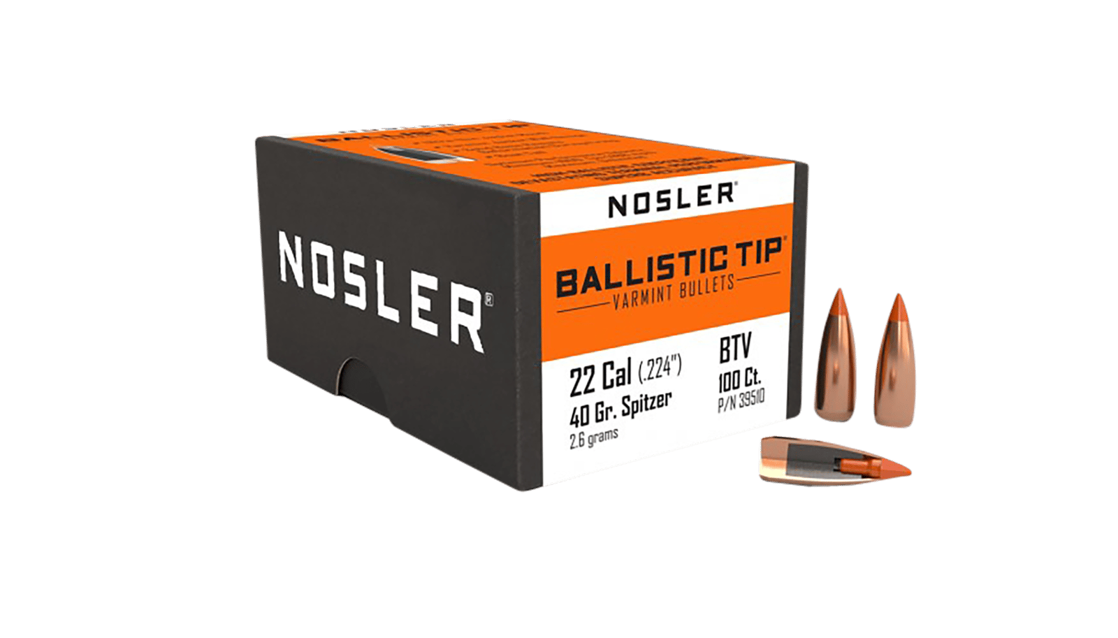 Nosler 39510 Ballistic Tip  22Cal 40gr Spitzer Point 100/Box