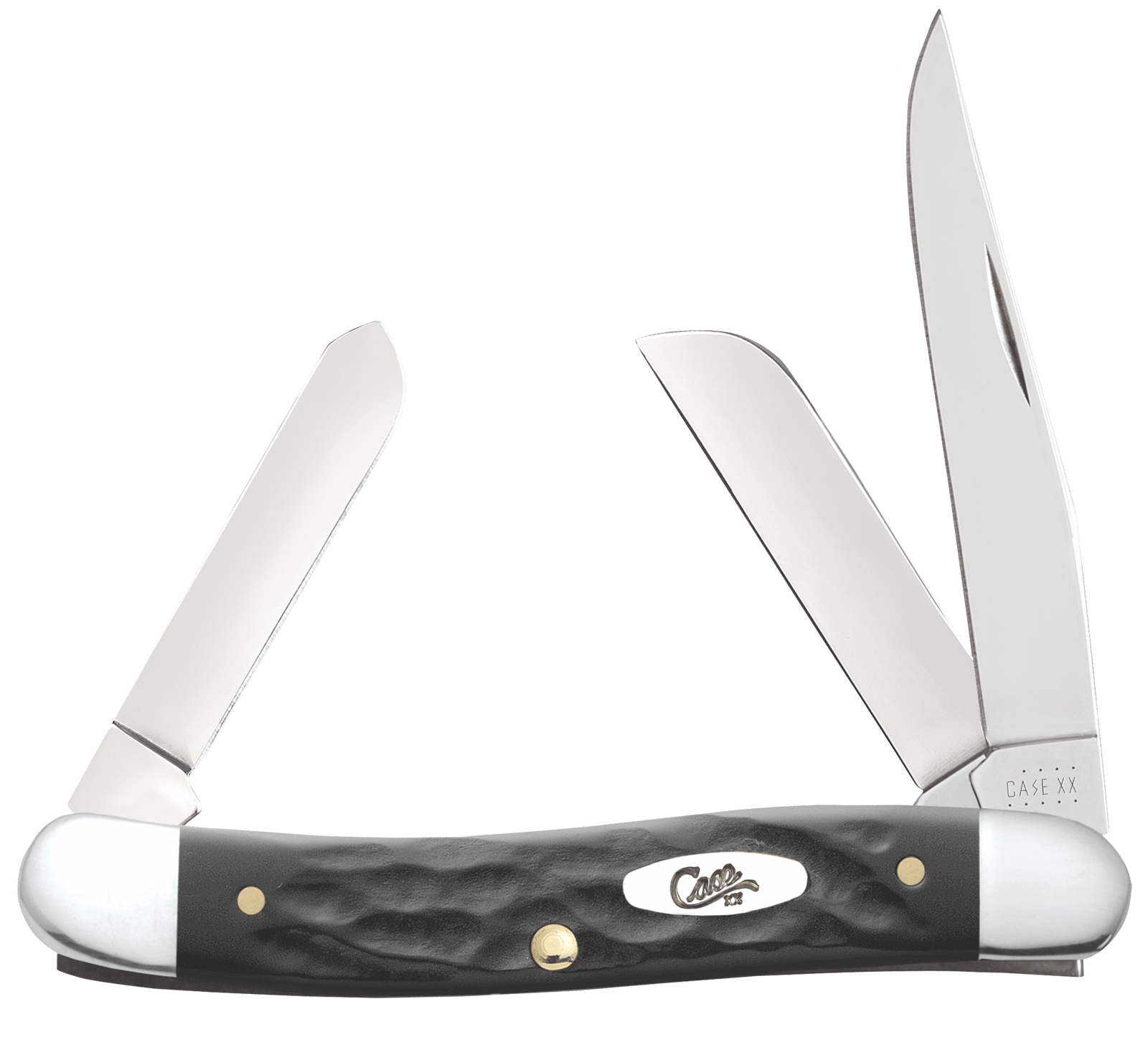 Case 18222 Stockman  Medium Folding, 2.57"/1.88"/1.71" Clip Point/Sheepsfoot/Spey Plain Mirror Polished Tru-Sharp SS Blade, Rough Black Jigged Synthetic Handle