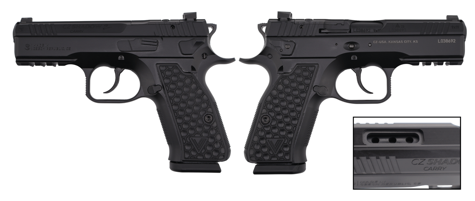 CZ SHADOW II CARRY PORTED W/ VYTAL GRIPS 9MM PISTOL 4" 2-15RD MAGS