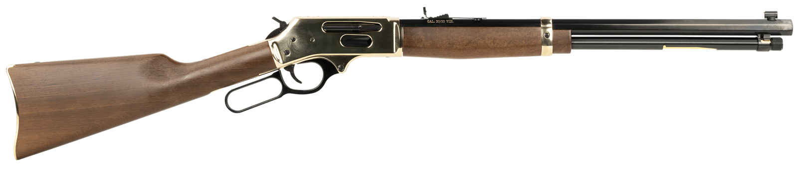 Henry H009BG Side Gate  Full Size 30-30 Win 5+1 20" Blued Steel Barrel, Brass Polished Drilled & Tapped Brass Receiver, American Walnut Fixed Stock, Right Hand