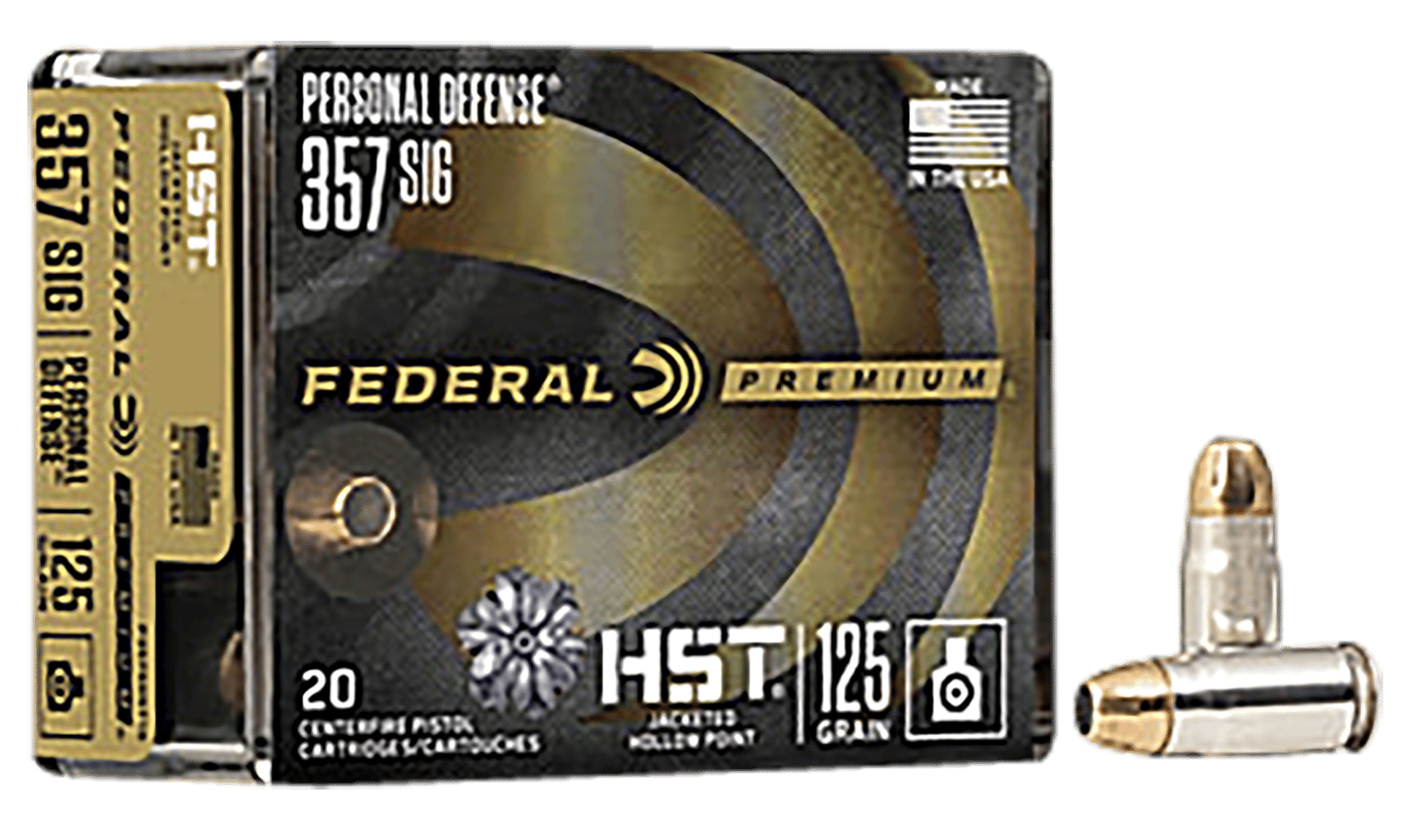 Federal P357SHST1S Premium Personal Defense 357Sig 125gr HST Jacketed Hollow Point 20 Per Box/10 Case