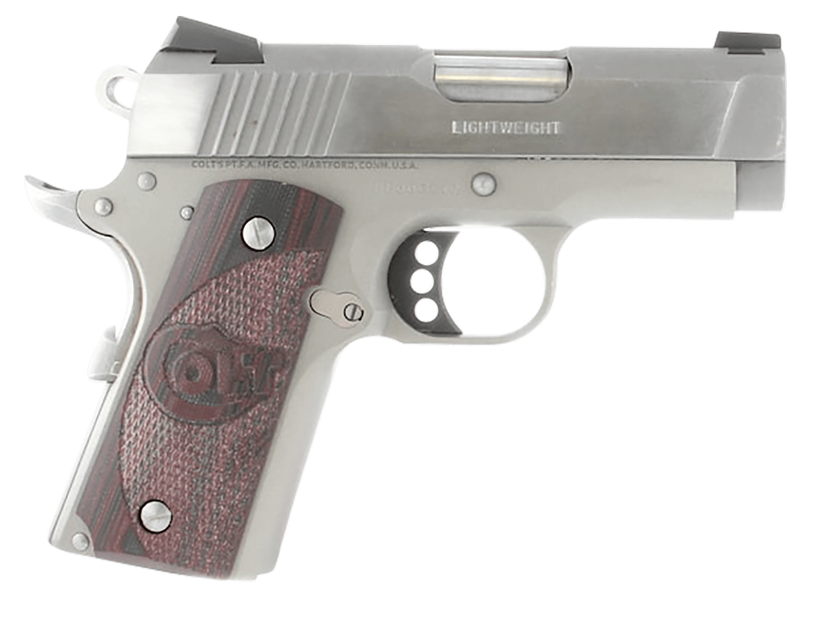 Colt Mfg O7000XE Defender  Compact 45 ACP 7+1 3" Steel Barrel, Stainless Serrated Slide, Matte Stainless Aluminum Frame w/Beavertail, Black Cherry Tactical G10 Grips, Ambidextrous