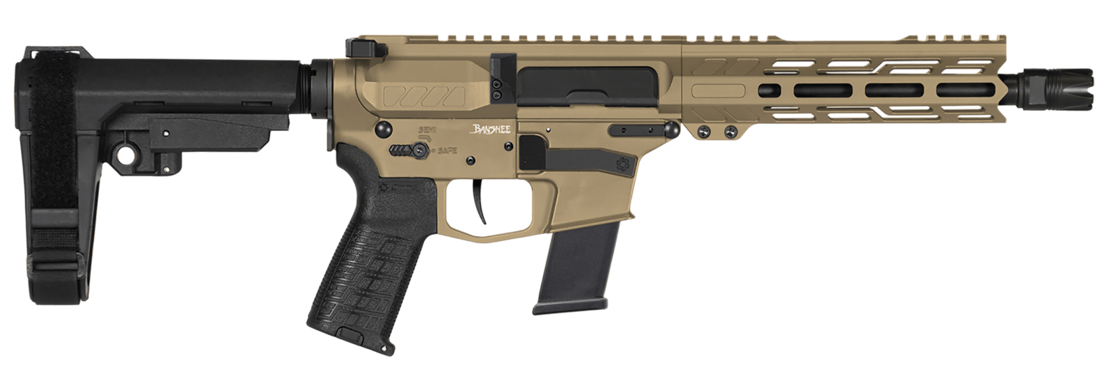 CMMG 10A570FCT Banshee MK10 10mm Auto 15+1 8" Black Nitride Threaded Barrel, M-LOK Handguards, Coyote Tan Cerakote Aluminum Picatinny Rail Receiver, Black CMMG Zeroed Grips, Glock Compatible