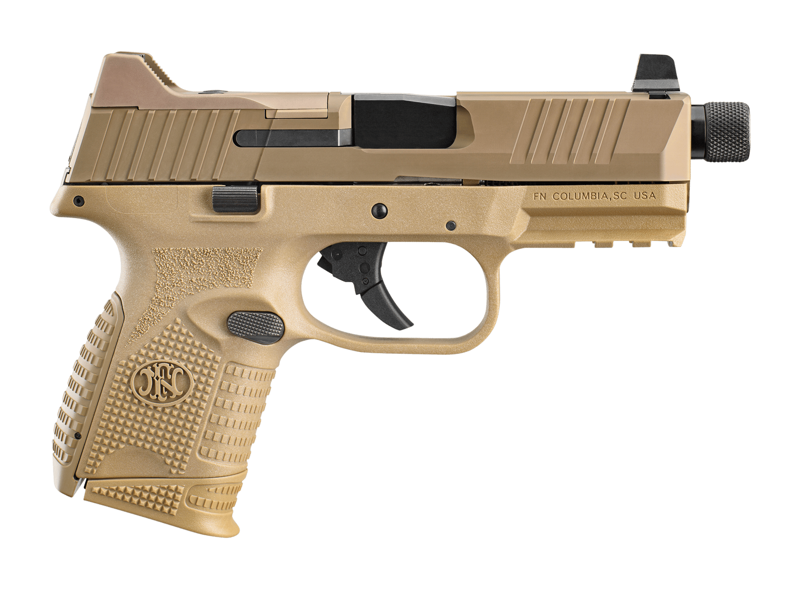 FN 66100780 509C Tactical Compact Frame 9mm Luger 12+1/24+1, 4.32" Black Steel Threaded Barrel, Flat Dark Earth Optic Cut/Serrated Steel Slide & Polymer Frame w/Picatinny Rail, Ambidextrous
