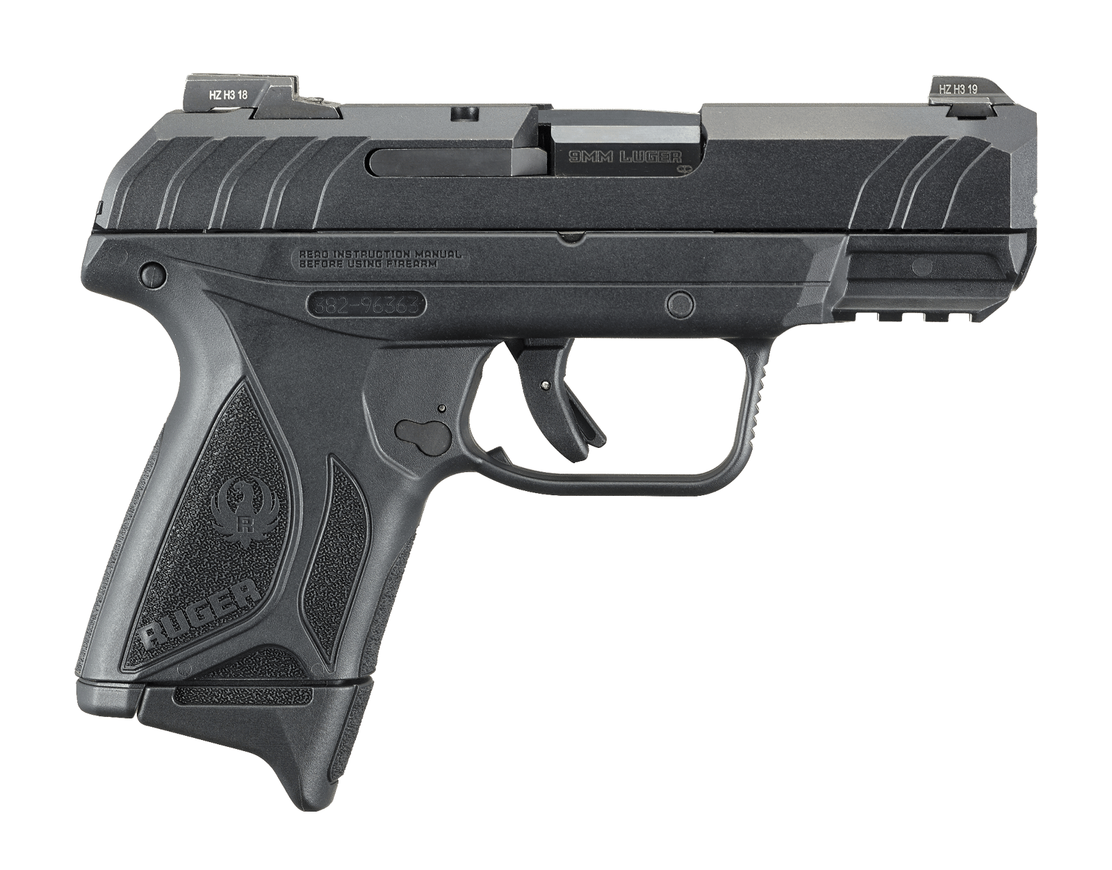 Ruger 3815 Security-9 Compact Pro 9mm Luger 3.42" Barrel 10+1, Black Polymer Frame With Picatinny Acc. Rail, Front Serrated Black Oxide Steel Slide, Trigger Safety