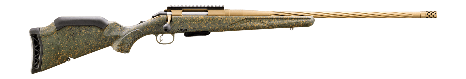 Ruger 46993 American II Predator 350 Legend 5+1 22" Burnt Bronze Cerakote Spiral Fluted Threaded Barrel & Receiver w/Picatinny Rail, Green Splatter Fixed Synthetic Stock