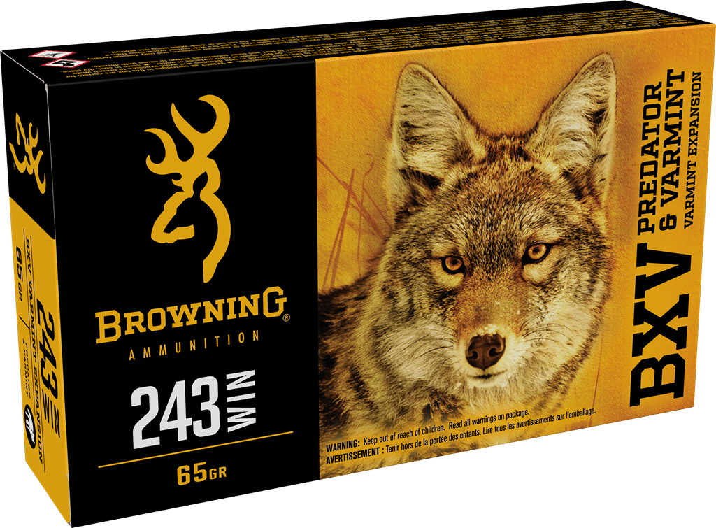 Browning Ammo B192302431 BXV Predator & Varmint 243Win 65gr Varmint Expansion Polymer Tip 20 Per Box/10 Case