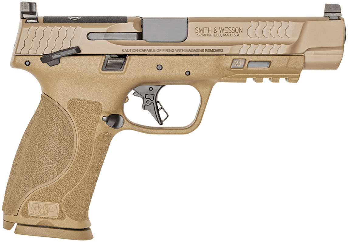 Smith & Wesson 13569 M&P M2.0  Full Size 9mm Luger 17+1, 5" Black Armornite Steel Barrel, Flat Dark Earth Armornite Optic Ready/Serrated Stainless Steel Slide & Polymer Frame w/Picatinny Rail