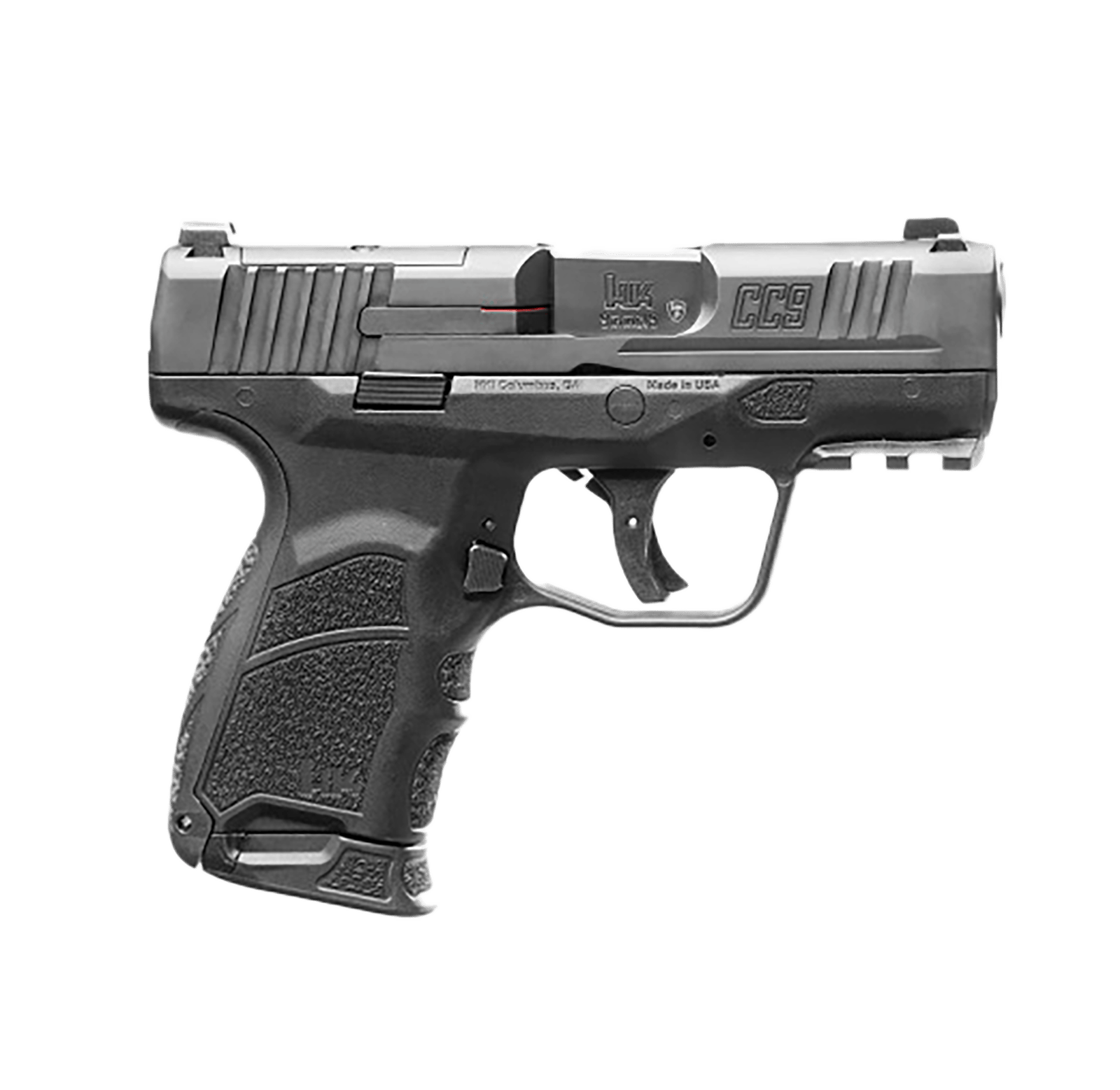 HK 81000550 CC9  9mm Luger 10+1/12+1 3.32" Black Polygonal Rifled Barrel, Optic Ready/Serrated Steel Slide, Polymer Frame w/Picatinny Rail, Black Interchangeable Backstrap Grip