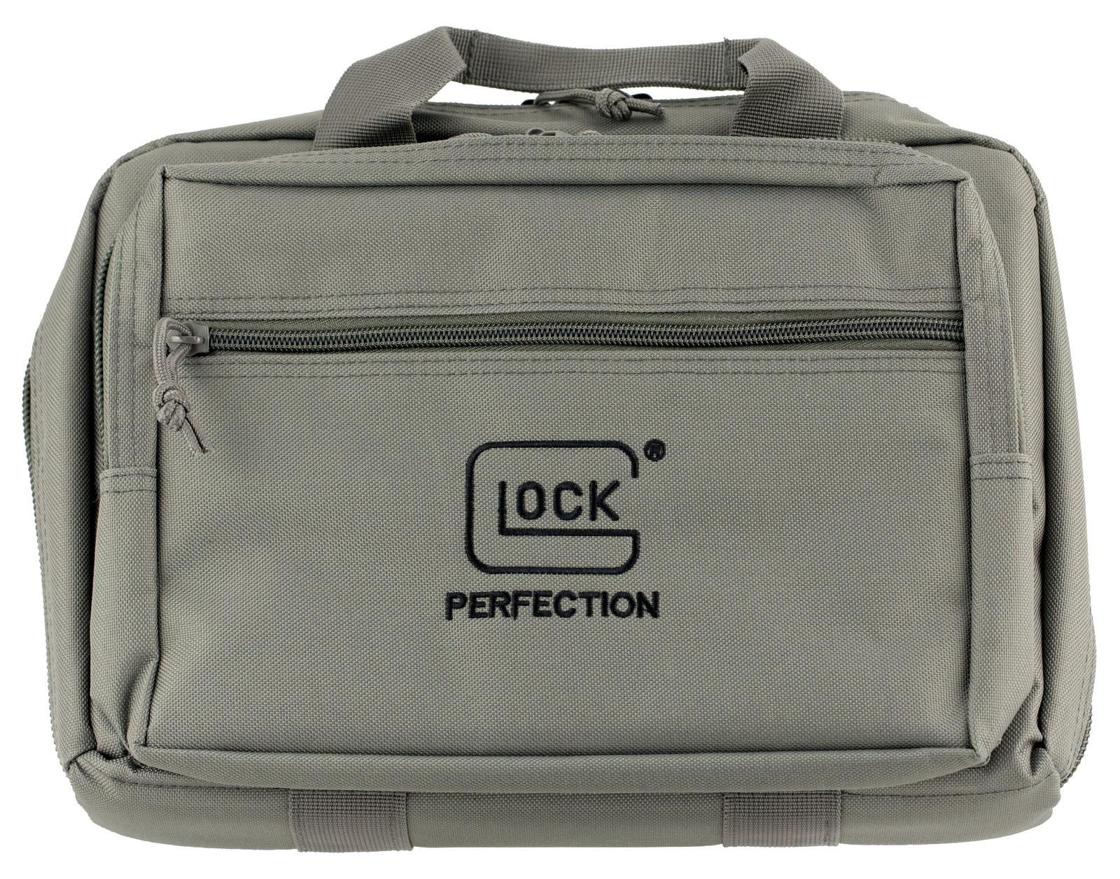Glock AP60301 Double Pistol Case  Dual Padded Compartments, 5 Internal Mag Holders, 3 Zippered Compartments, Carry Handle, Gray, 12.5"x9.5"x4.5"