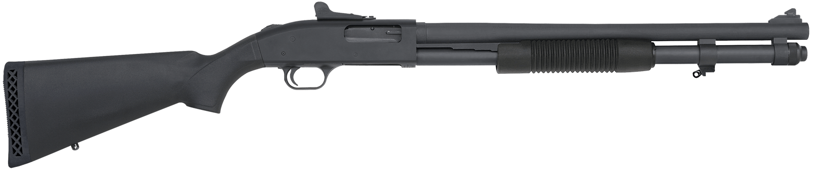 Mossberg 51663 590A1  12 Gauge Pump 3" 8+1 20" Black Parkerized Heavy-Walled Barrel, Black Parkerized Drilled & Tapped Receiver, Black Fixed Synthetic Stock