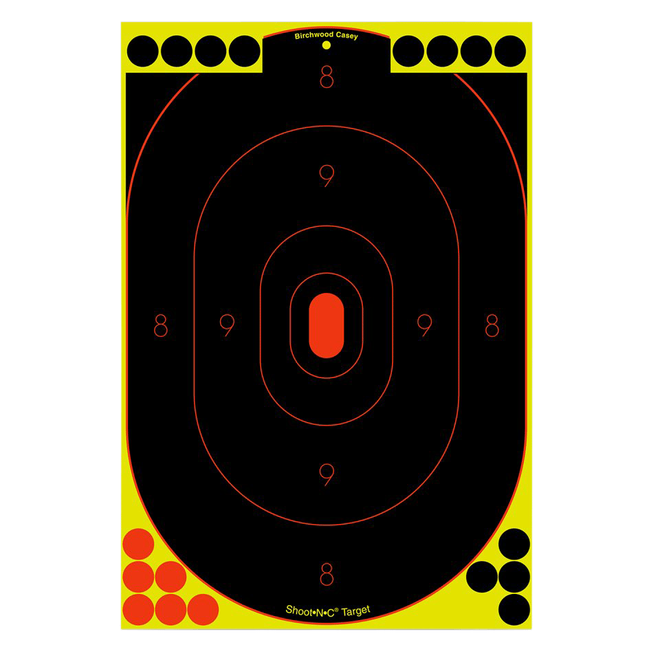 Birchwood Casey 34617 Shoot-N-C Reactive Target Self-Adhesive Paper Black/Yellow/Red 12"x18" Oval Silhouette 12 Pack