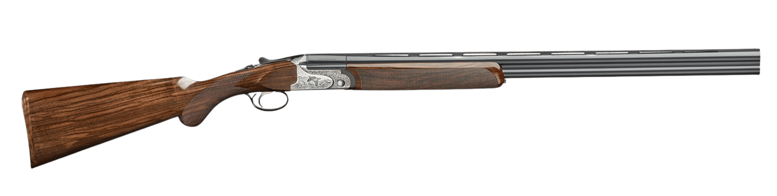 Rizzini USA 2203-1228 Aurum EVO 12 Gauge Break Open 3" 2rd 28" Black Over/Under Vent Rib Barrel, Coin Anodized Receiver Engraved w/Game Scene, Fixed Turkish Walnut Stock w/Prince of Whales Grip