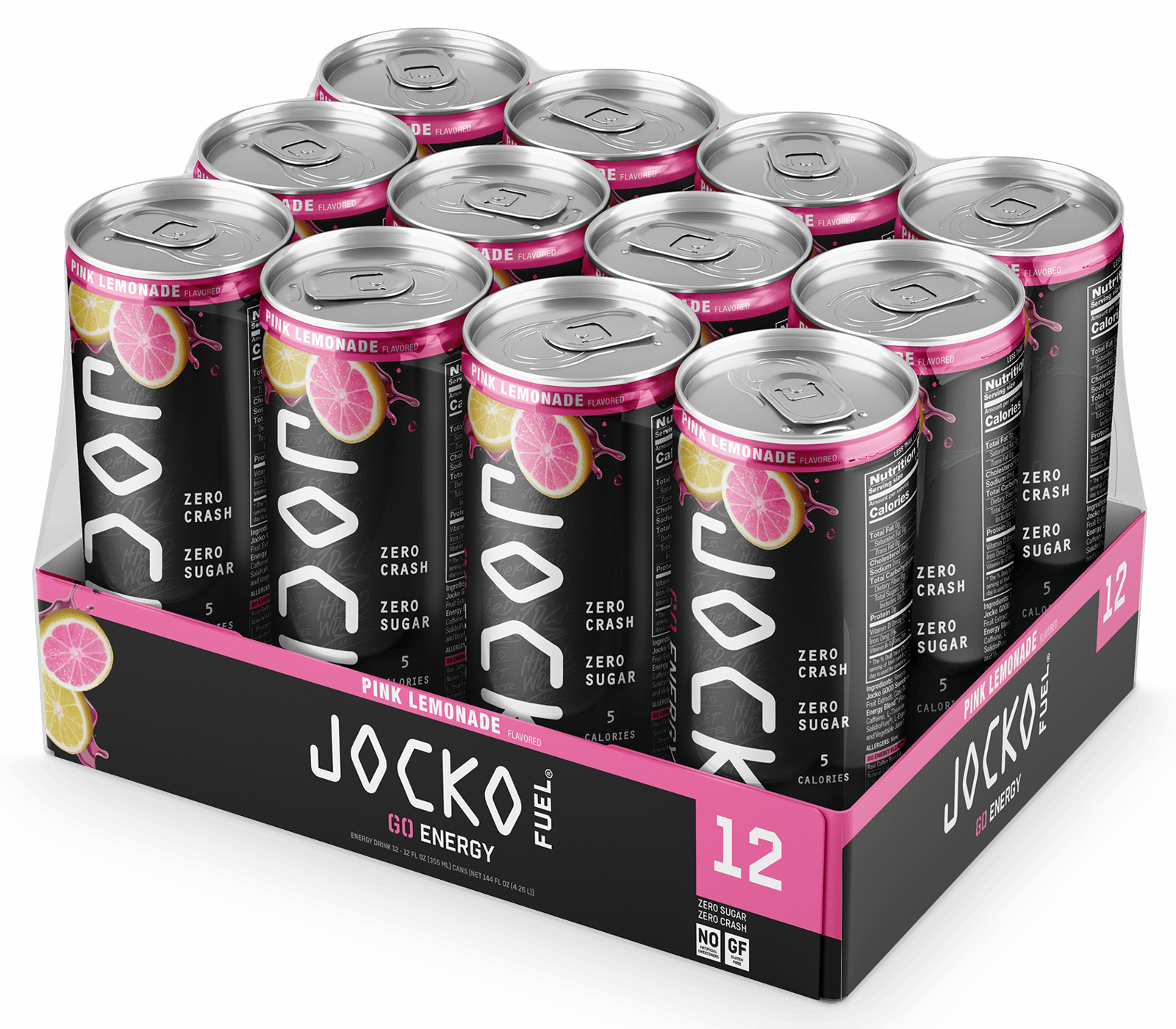 Jocko Fuel 29076 Pink Lemonade Energy Drinks 12oz 12Pack