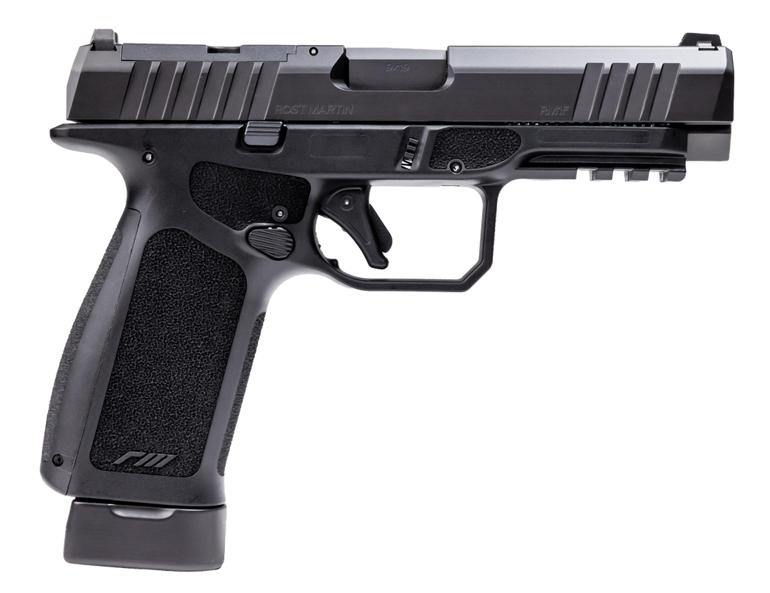 Rost Martin RM1FBLKOSP10CA RM1F  9mm Luger 10+1 4.50" Black Match Grade Barrel, Black Nitron Steel Optic Ready/Serrated Slide, Black Polymer Frame w/Picatinny Rail, RMR Footprint, Ambidextrous