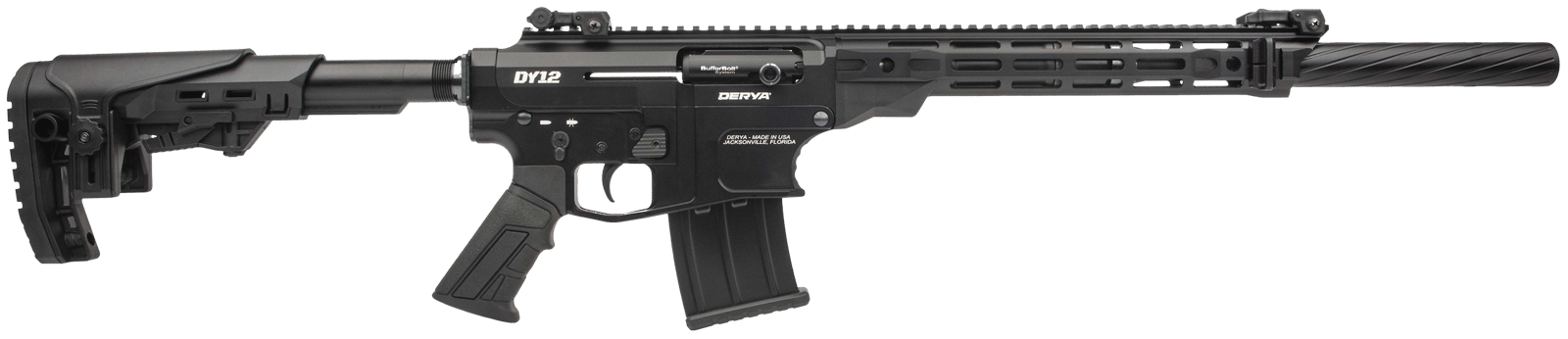 Derya Firearms DY1218US Namlu DY12 12 Gauge Semi-Auto 3" 5+1 18" Black Melotine Threaded Barrel, Black Anodized Aluminum Receiver w/Picatinny Rail, Black Adjustable Polymer Stock & Pistol Grip