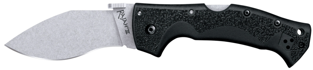 Cold Steel CS62JM Rajah III 3.50" Folding Drop Point Plain Stone Washed AUS-10A SS Blade/Black Griv-Ex Handle Includes Pocket Clip