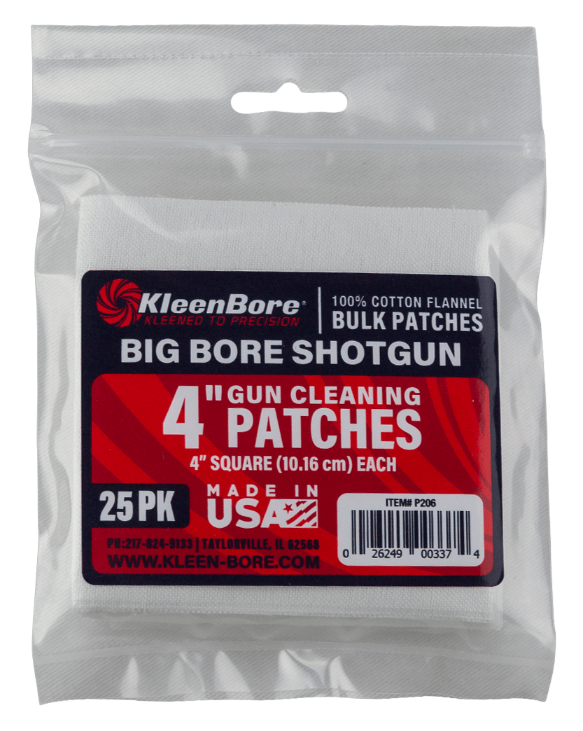 KleenBore P206 Super Shooter  Big Bore Shotgun/ 37/40mm Launcher  4" 100% Cotton Flannel 25 Per Pack