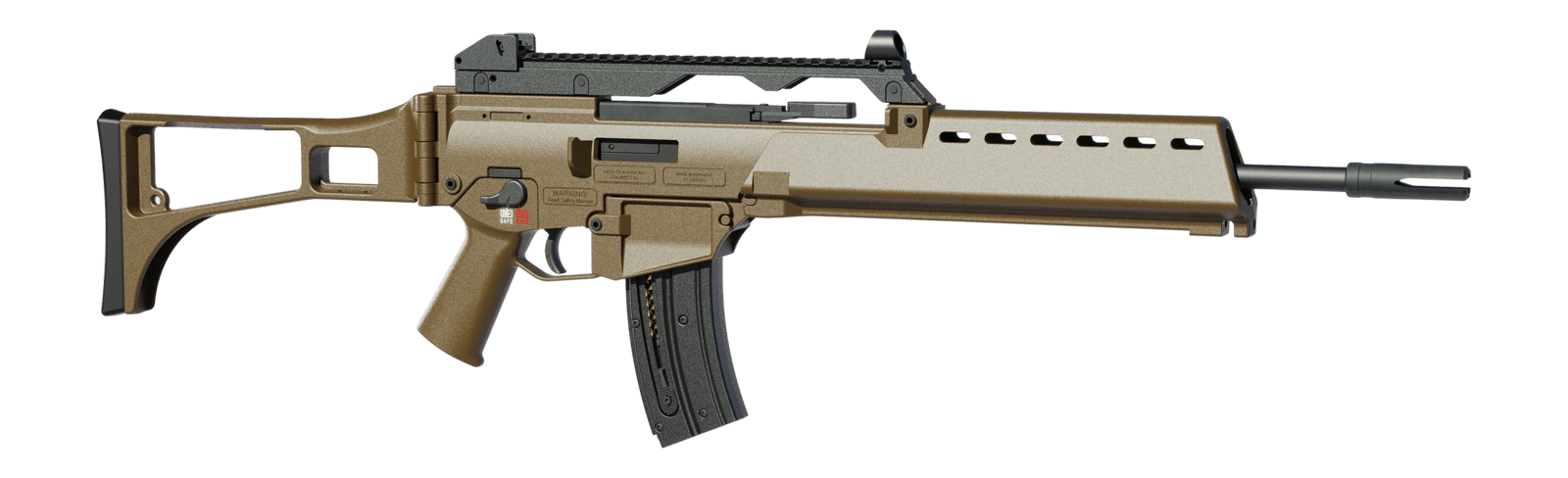 HK 81001321 G36  22 LR 20+1 18.13" Black Barrel w/Flash Suppressor, Flat Dark Earth Receiver w/Picatinny Rail, Flat Dark Earth Folding Synthetic Stock, Polymer Grip