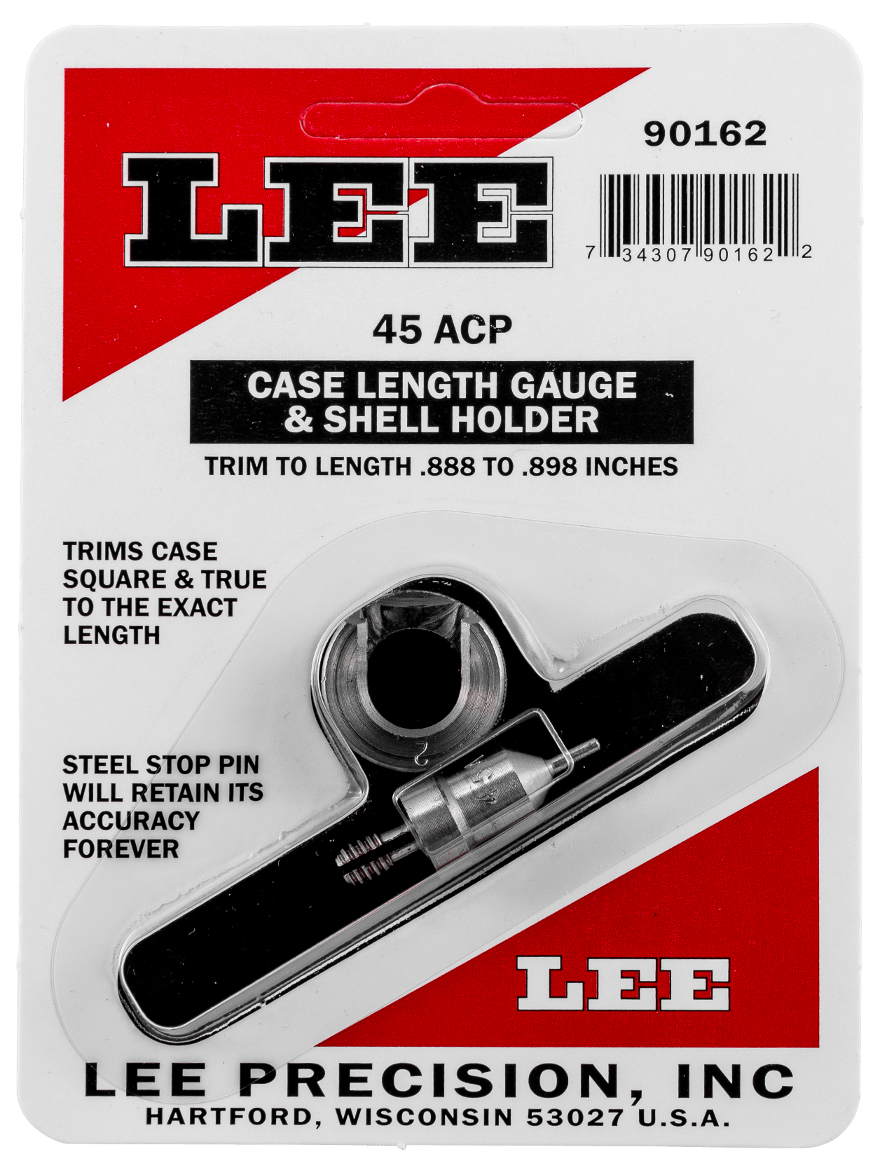 Lee Precision 90162 Case Length Gauge  Silver 45 ACP Steel, Works With Cutter/Lock Stud Includes Shell Holder
