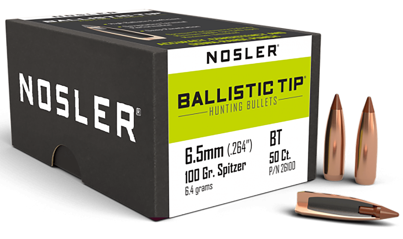 Nosler 26100 Ballistic Tip  6.5Creedmoor 100gr Spitzer 50/Box