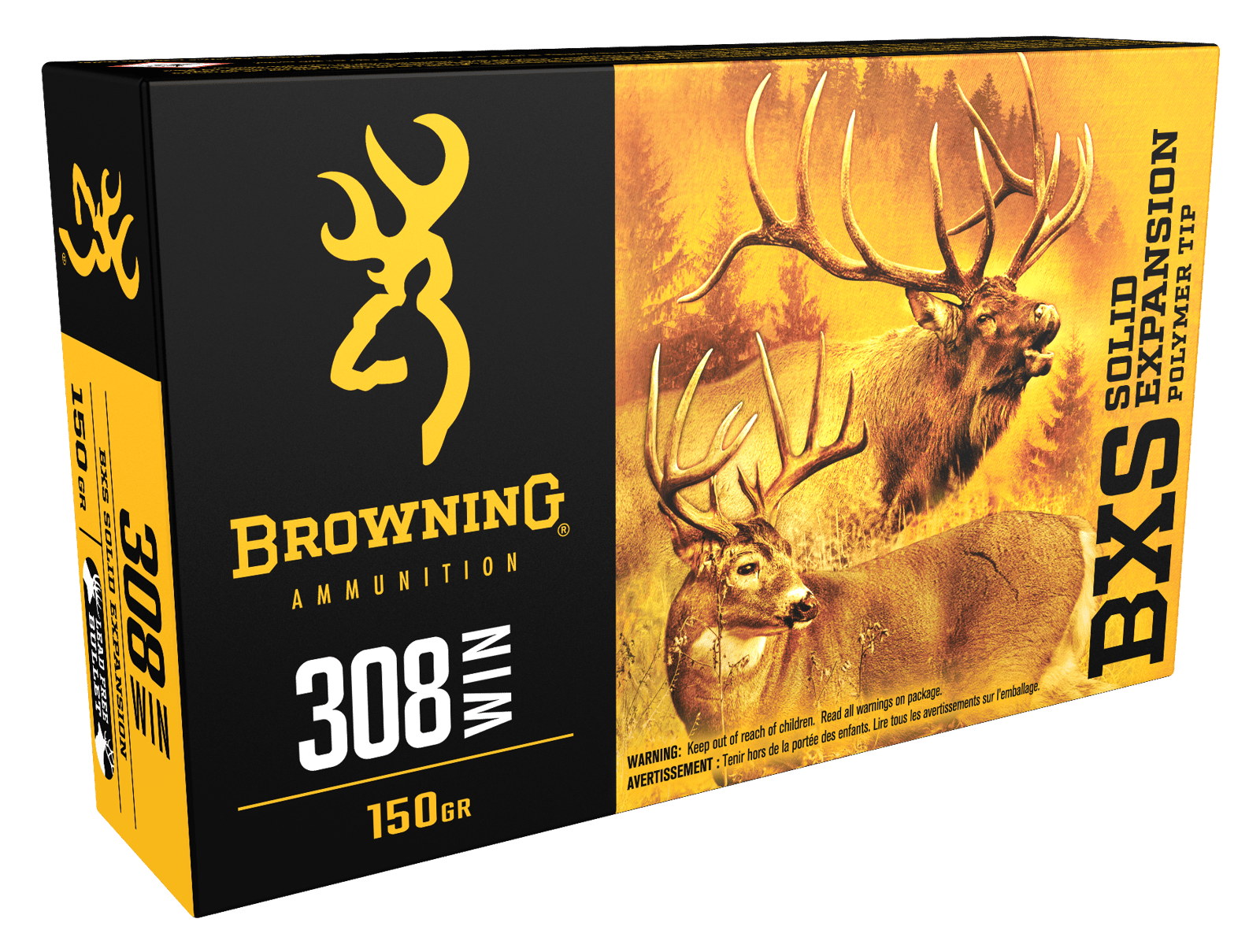 Browning Ammo B192403081 BXS Copper Expansion 308Win 150gr Lead Free Solid Expansion Polymer Tip 20 Per Box/10 Case