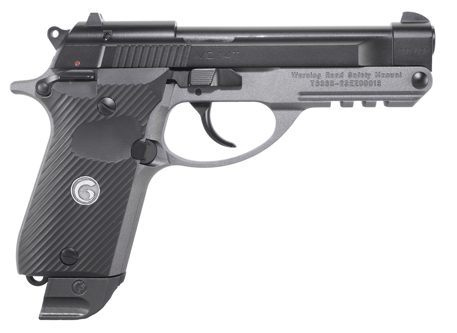 EAA GIRSAN 390855 MC 14T Solution Compact Frame 380 ACP 13+1, 4.50" Black Steel Tip-Up Barrel & Serrated Steel Slide, Matte Stainless Aluminum Frame w/Picatinny Rail, Black Polymer Grip, Ambidextrous