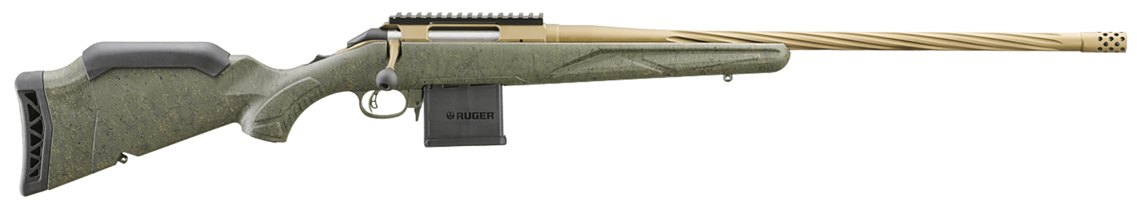 Ruger 46942 American II Predator Full Size 6.5 Grendel 10+1 22" Burnt Bronze Cerakote Spiral Fluted Threaded Barrel & Alloy Steel Receiver w/Picatinny Rail, Green Splatter Adj LOP Synthetic Stock