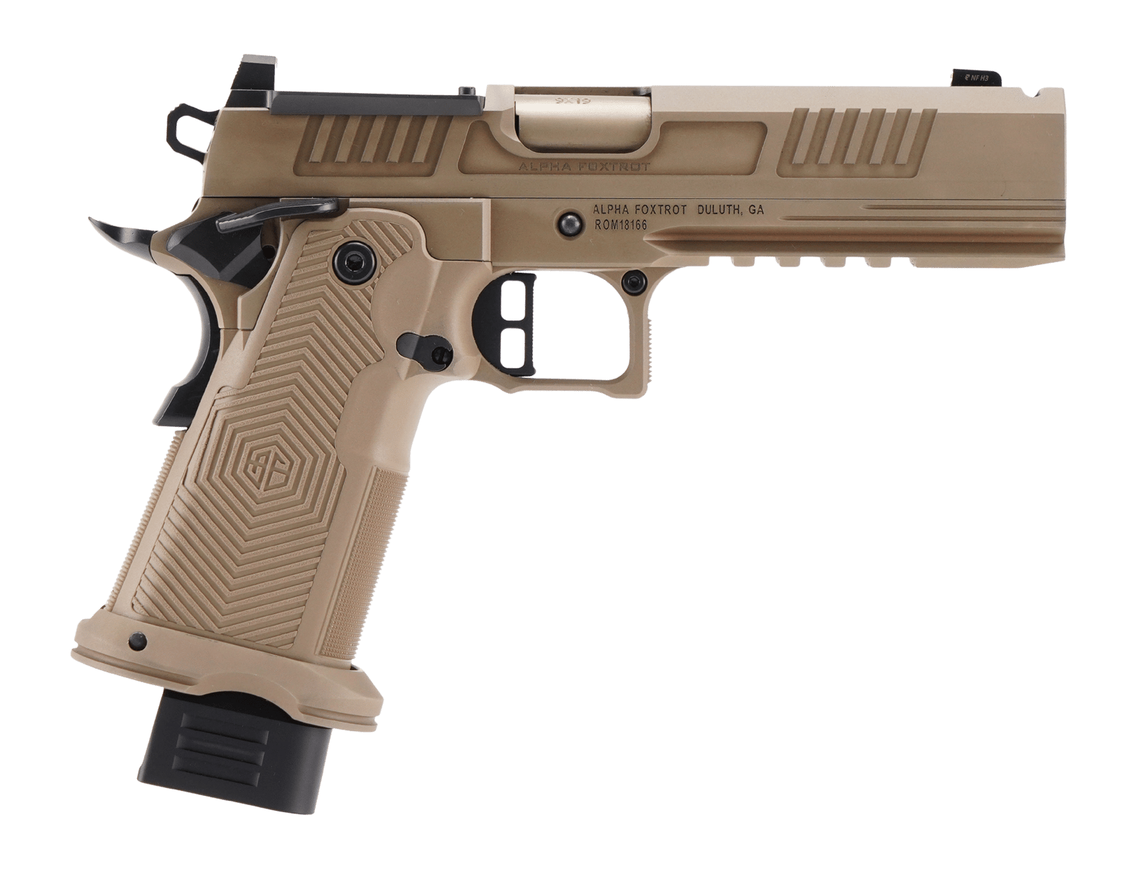 Alpha Foxtrot AA39X1EIH-XDFE19 AF1911 Romulus 9mm Luger 20+1 5" Black Ported Barrel, Satin DLC Stainless Steel Optic Ready/Serrated Slide & Frame w/Beavertail & Picatinny Rail, RMR/RMSc Footprint